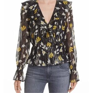 Joie silk wrap floral Karmel long sleeve top size XS